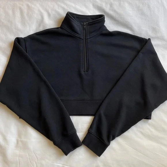 Aritzia Tna Airy Fleece Boyfriend 1/4 Zip Cropped Sweatshirt XS - Picture 4 of 10